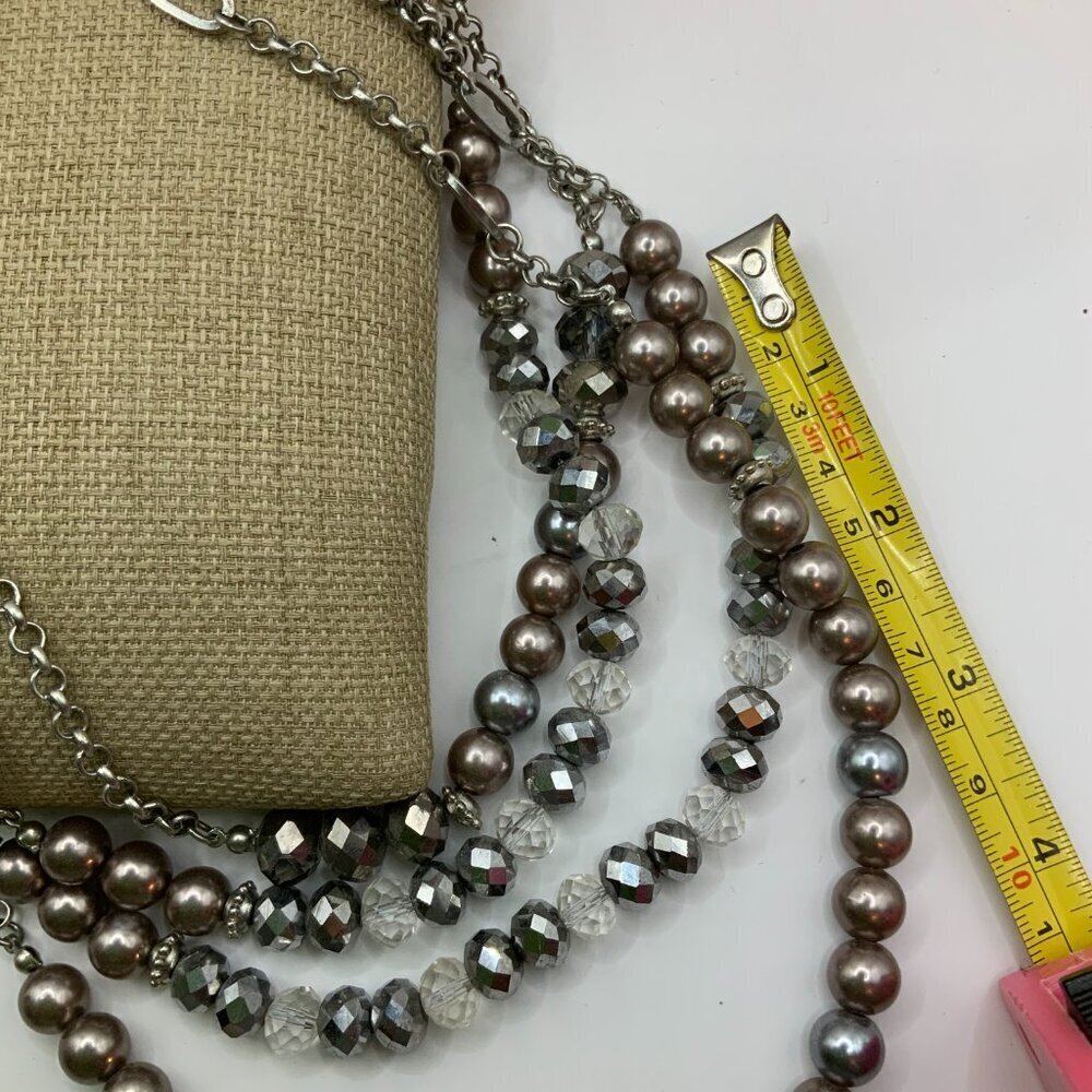 Julies B Multi Strands Gray AB Iridescent Beaded Silver Necklace - Picture 5 of 8